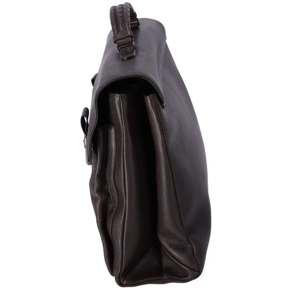 BOTTEGA VENETA Intrecciato Business Bag Dark Brown Leather